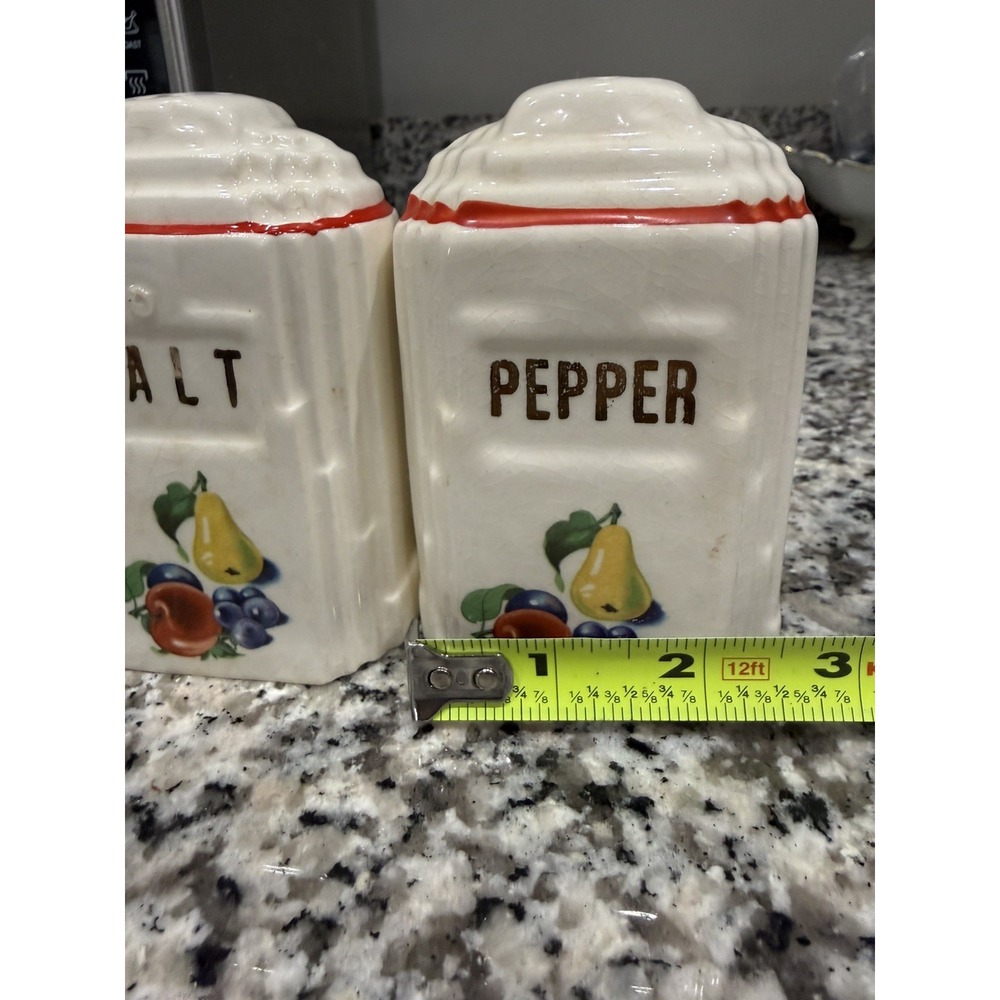 Vintage Cronin Pottery Art Deco Salt and Pepper Shaker Set with Fruit Decal